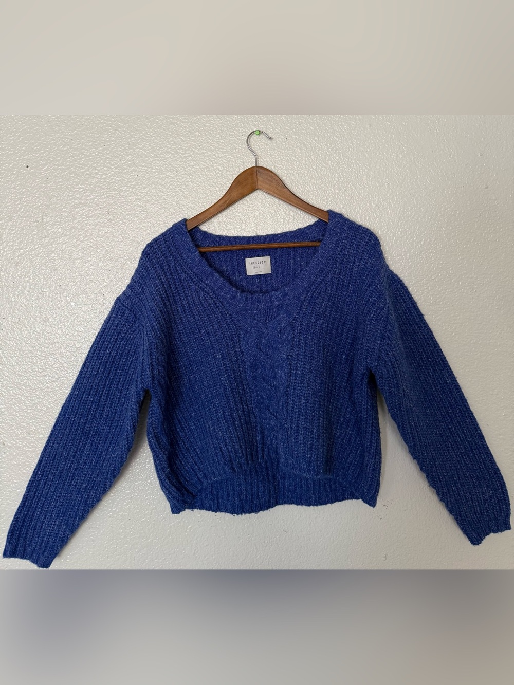 INEXCLSV womens Cozy Cable-Front Scoop Neck Sweater - Deep Blue size XS